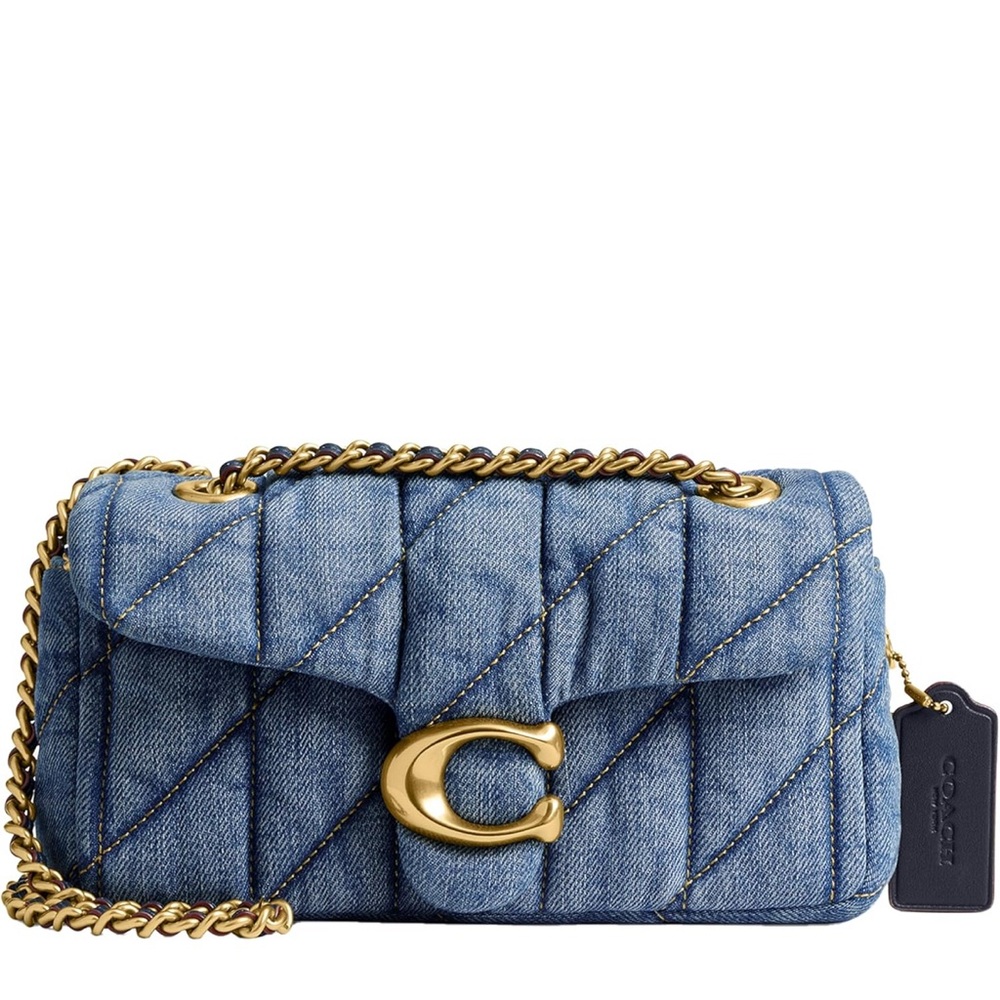 Coach Quilted Denim Crossbody Bag with Gold Chain